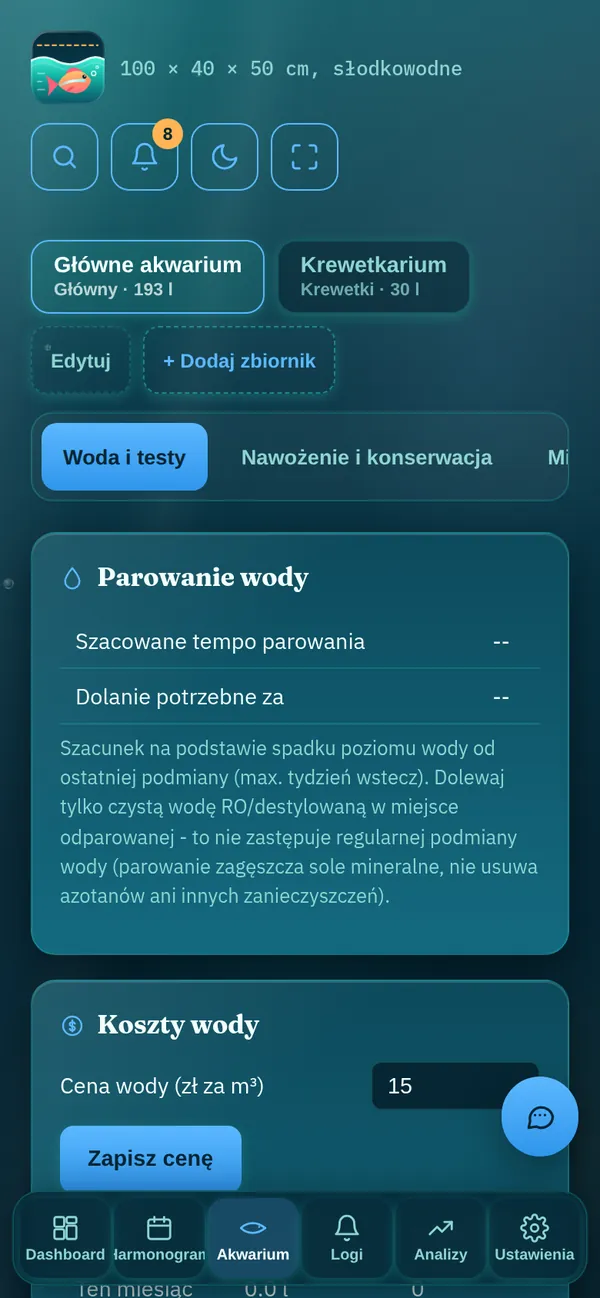 Woda: parowanie, koszty i testy